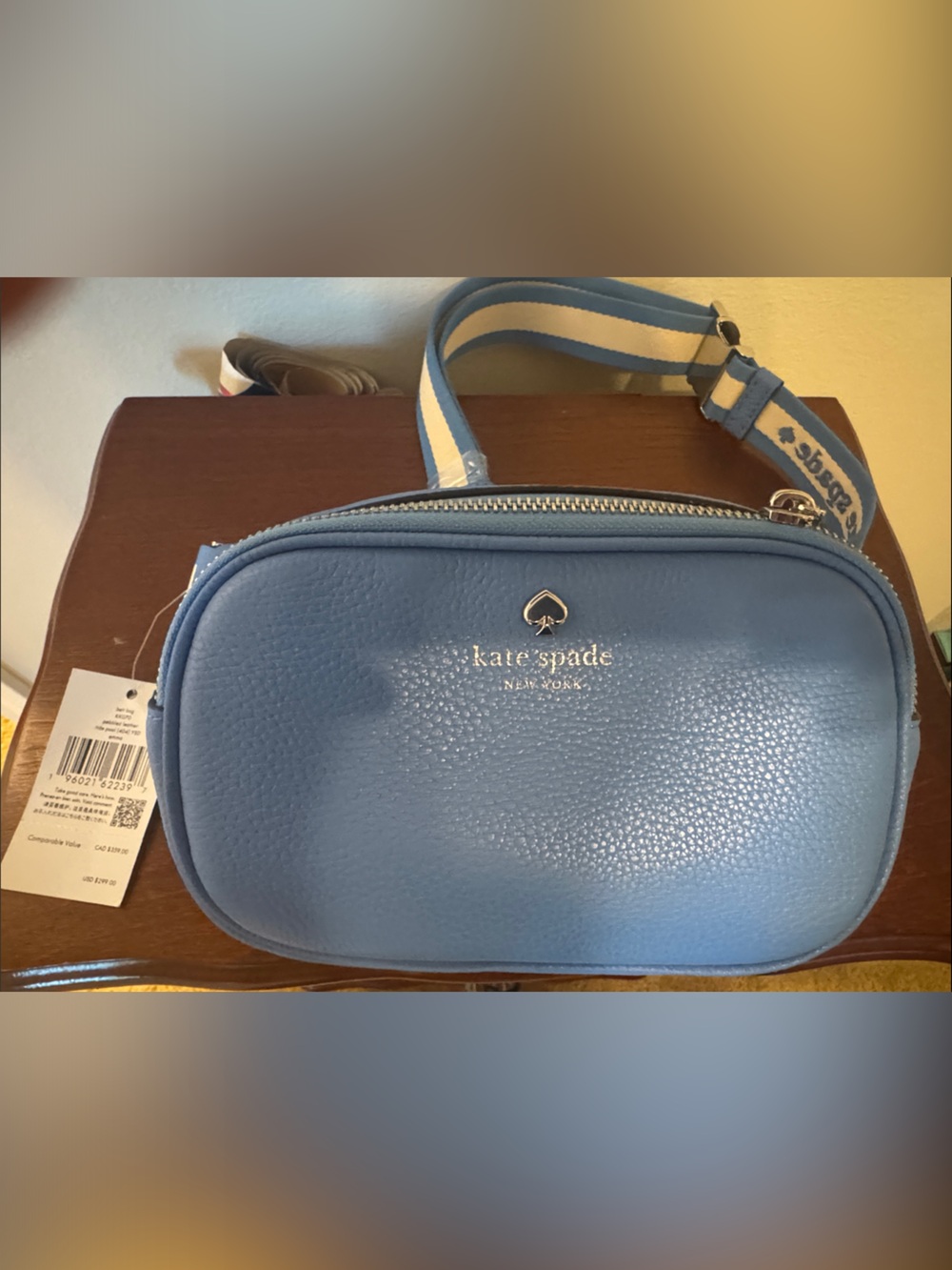 kate spade Light Blue Crossbody Bag with Striped Strap